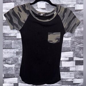 Splash Black Tee with Camouflage Details
